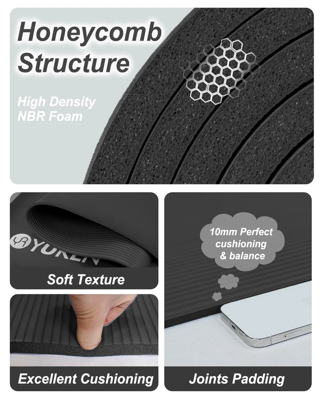 Large Yoga Mat 78“ X 51" 10Mm Thick Exercise Mats for Home Gym Fitness Floor Workout Pad, Black