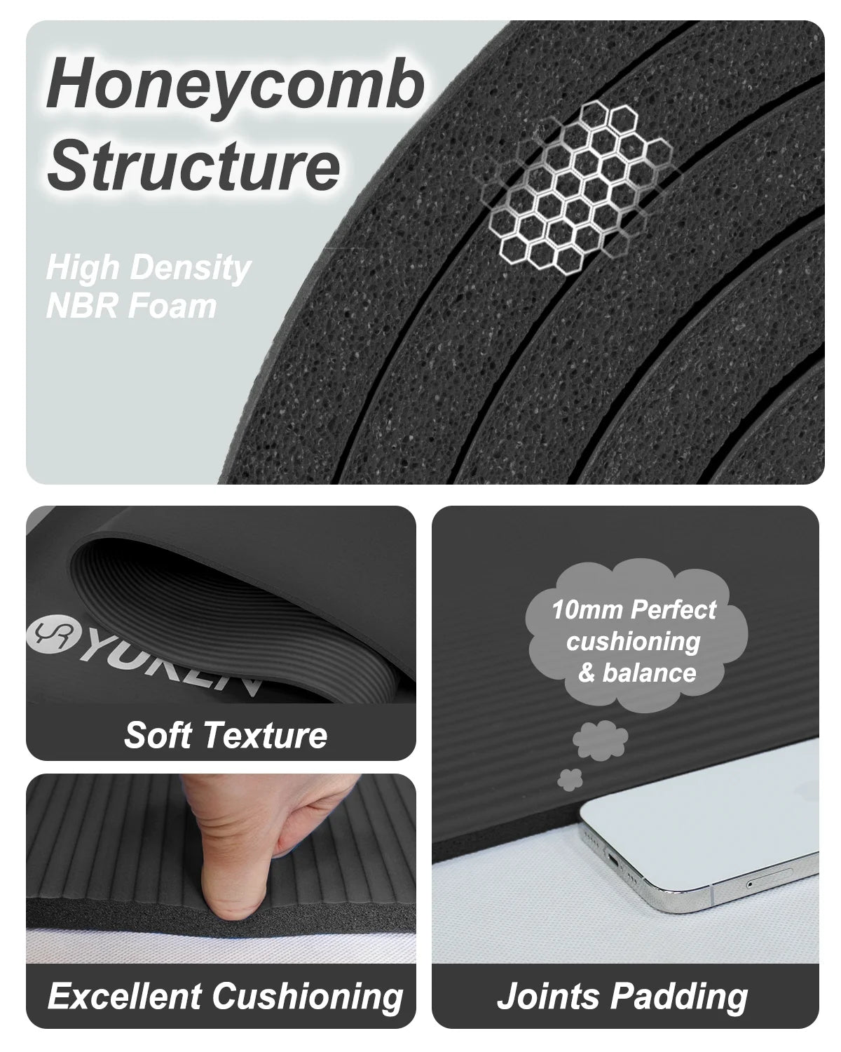 Large Yoga Mat 78“ X 51" 10Mm Thick Exercise Mats for Home Gym Fitness Floor Workout Pad, Black