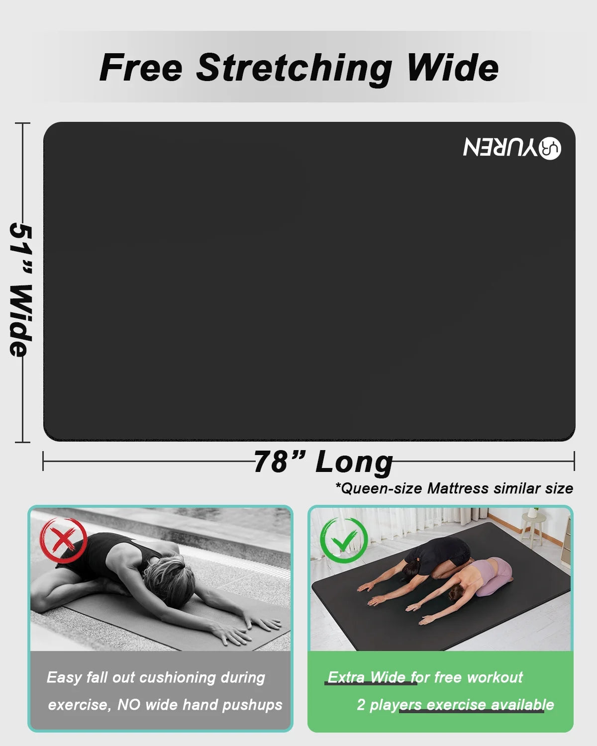 Large Yoga Mat 78“ X 51" 10Mm Thick Exercise Mats for Home Gym Fitness Floor Workout Pad, Black