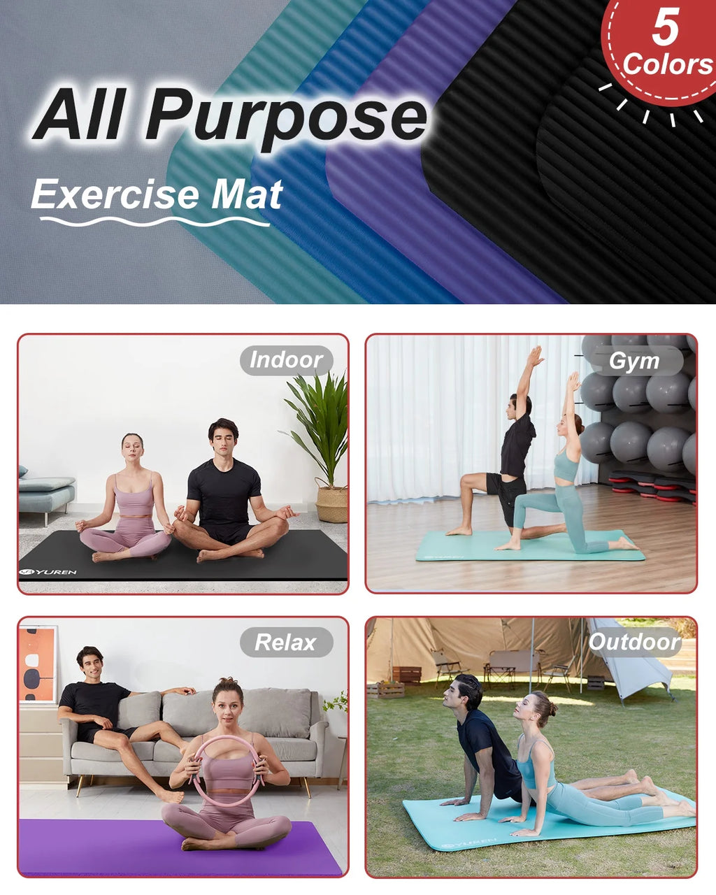 Large Yoga Mat 78“ X 51" 10Mm Thick Exercise Mats for Home Gym Fitness Floor Workout Pad, Black