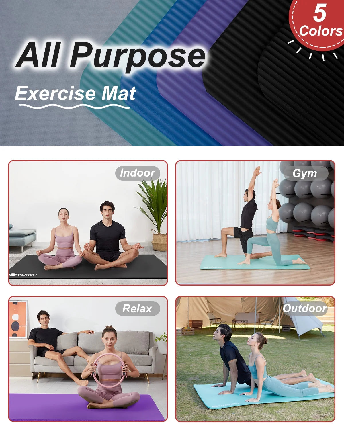 Large Yoga Mat 78“ X 51" 10Mm Thick Exercise Mats for Home Gym Fitness Floor Workout Pad, Black